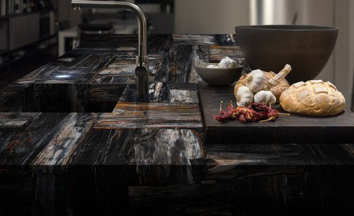 Semi Precious Petrified Wood Black Retro
