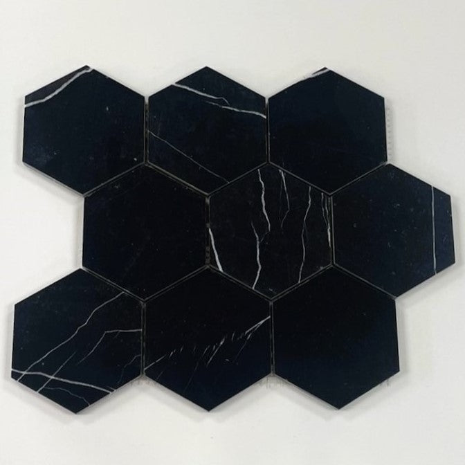 Nero Marquina hex Honed 4x4