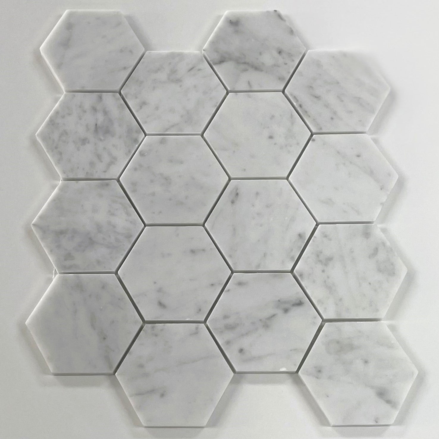 white Carrara Hexagon Honed 3x3