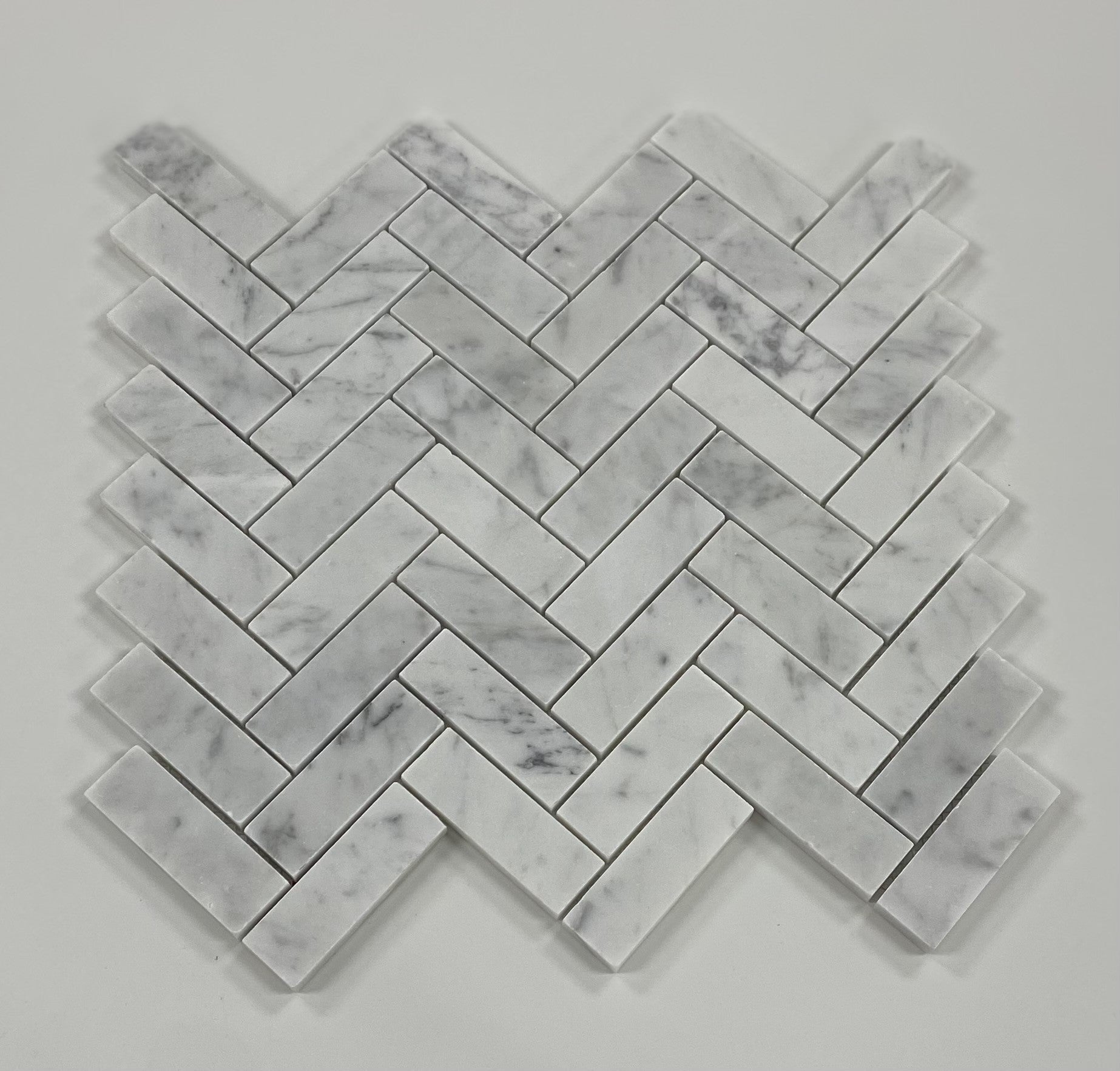 white Carrara Herringbone Polished 1 x 3