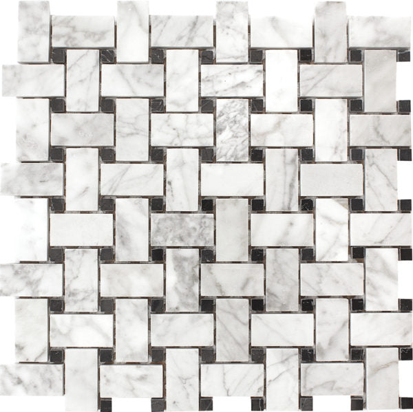 ESSO Carrara White With Nero Marquina Basketweave Polished PS