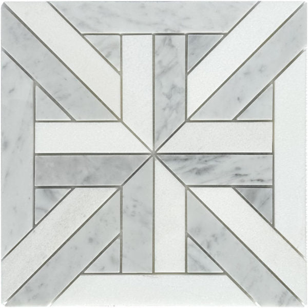 ESSO Thassos & Carrara White Greco Waterjet Mosaic Polished PS