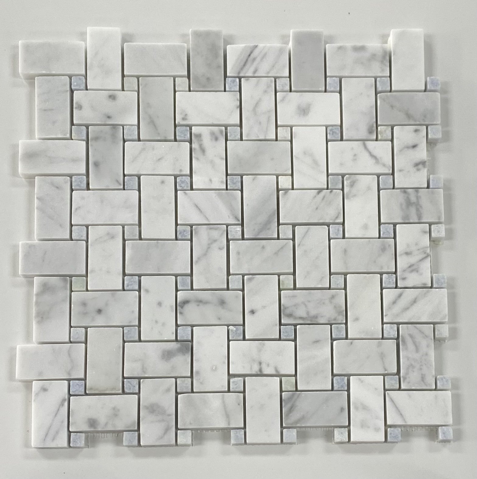 white Carrara Azul Basket  Weave