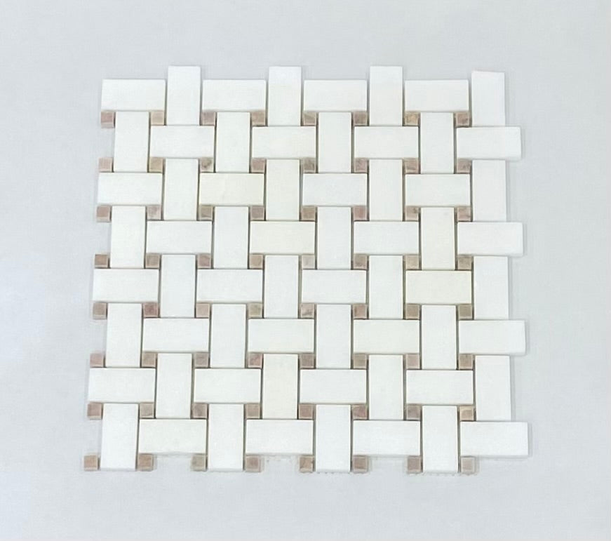 white Thassos Rosa 1 x 2 basketweave 1021