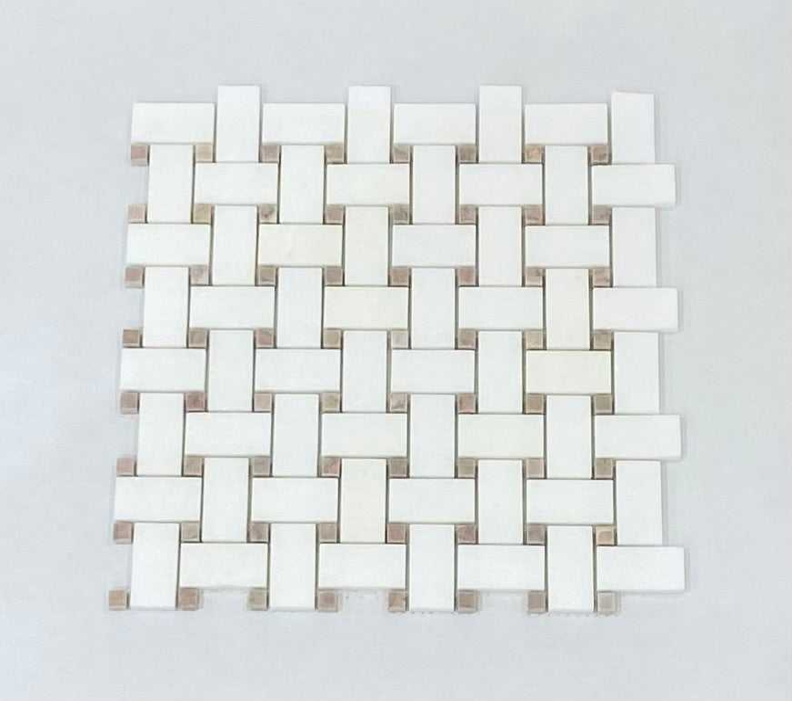 white Thassos Rosa 1 x 2 basketweave 1021